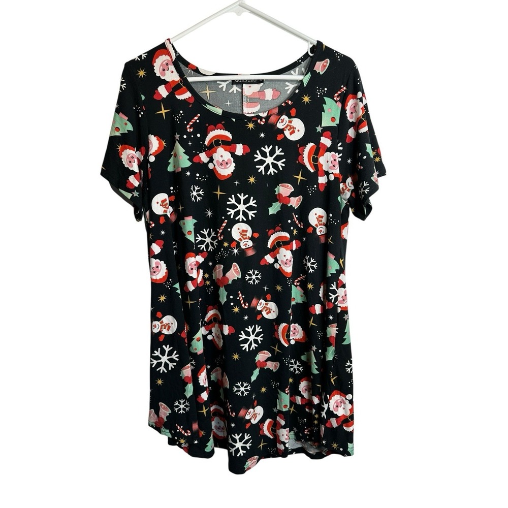 monnuro womens Christmas shirt size 1X santa‎ snow men flakes trees